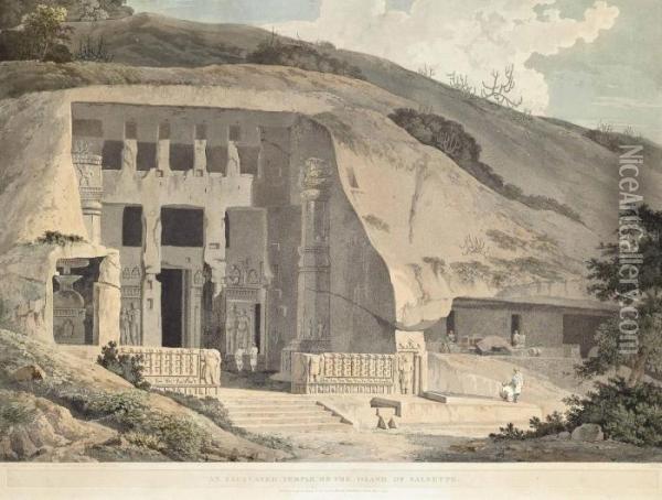 An Excavated Temple On The Island Of Salsette Oil Painting - Daniell Thomas & William