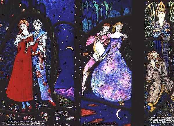 The Geneva Window depicting 'The Playboy of the Western World', 'The Dreamers' and 'The Demi Gods', 1929 Oil Painting - Harry Clarke