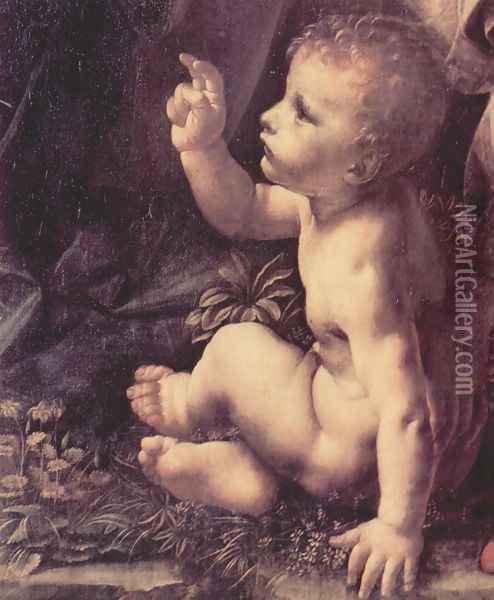 Virgin of the Rocks (detail) 4 Oil Painting - Leonardo Da Vinci
