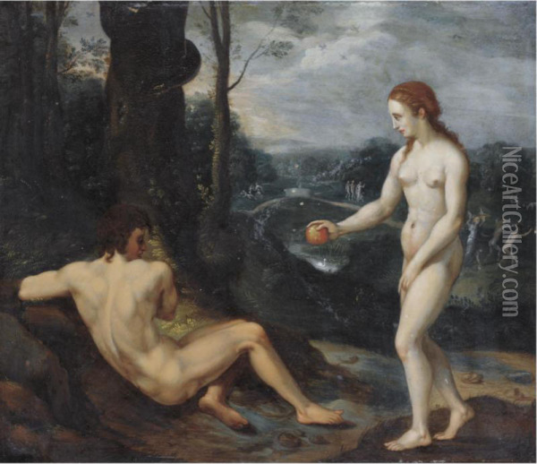 The Temptation Of Adam And Eve Oil Painting - Laurentius de Neter