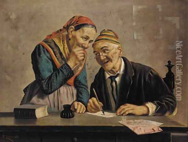 Elderly whispers Oil Painting - Jules Zermati