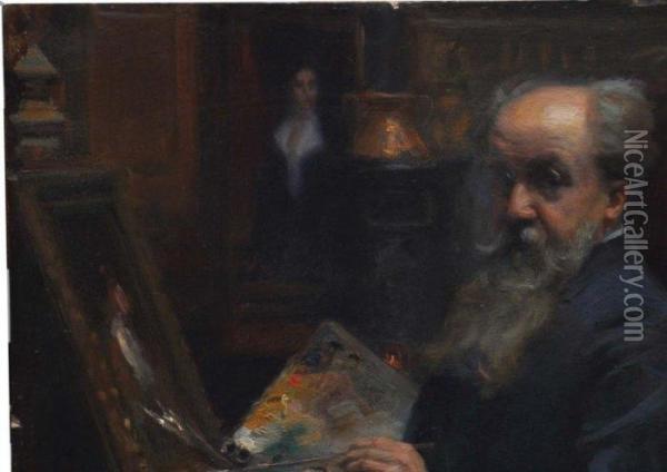 Portrait De L'artiste Oil Painting - Jean-Joseph Weerts