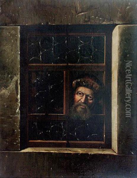 Mezczyzna Wygladajacy Przez Okno Oil Painting - Samuel Van Hoogstraten