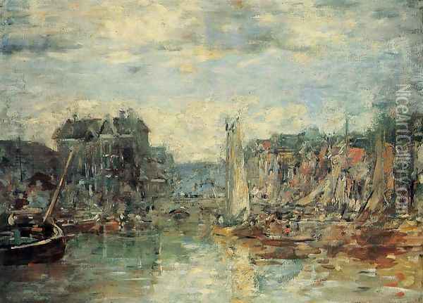 Rotterdam, the Commodities Exchange Port Oil Painting - Eugene Boudin