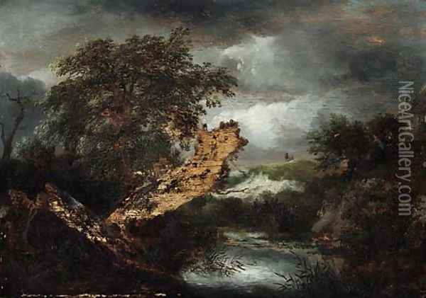 A wooded river landscape with a blasted tree Oil Painting - Jacob Van Ruisdael