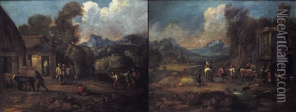Paesaggio Con Pastori E Armenti (+ Paesaggio Con Casolare E Figure; Pair) Oil Painting - Theobald Michau
