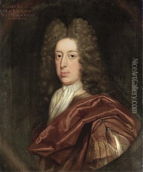 Portrait Of The Hon. Harie Maule In A Brown Cloak And White Stock Oil Painting - Benjamin Ferrers