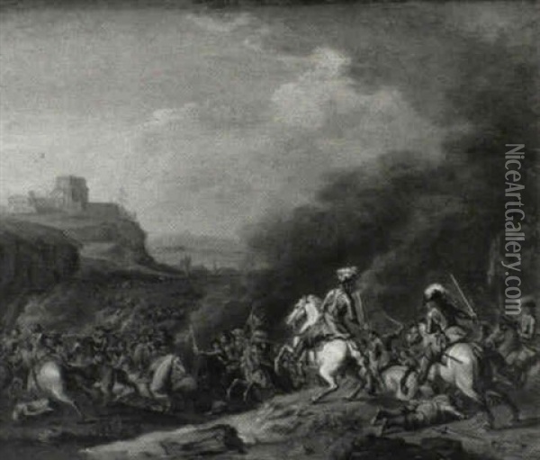 Battle Scene Before A Castle Oil Painting - Karel Breydel