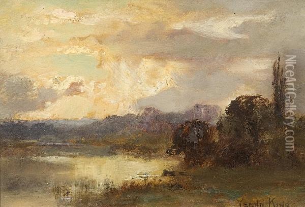 Storm Brewing Over A Lakeland Landscape Oil Painting - Henry John Yeend King
