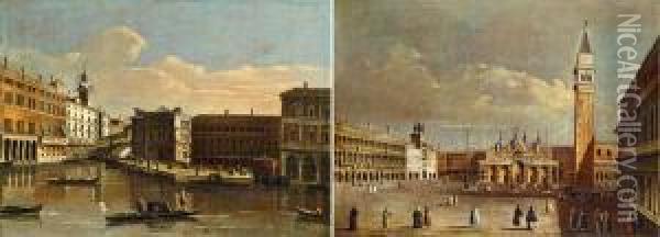 Pendants Il Ponte Di Rialto Con Il Palazzo Dei Camerlenghi Oil Painting - Francesco Tironi