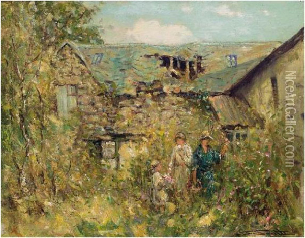 In A Ruined Cottage Garden Oil Painting - George Smith
