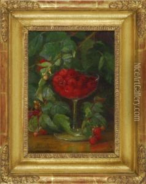 Still Life Of Raspberries In A Glass Oil Painting - Adelaide Palmer