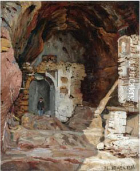 The Cave Oil Painting - Josef Theodor Hansen