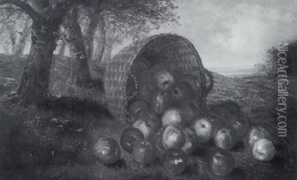 Basket Of Apples Spilled Oil Painting - John A. Mooney