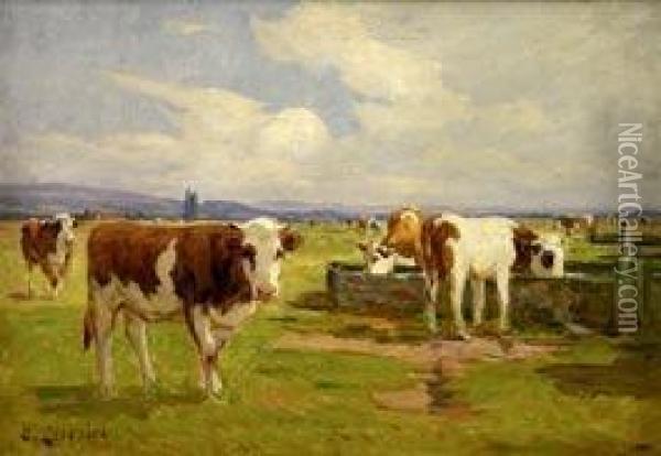 vaches A L'abreuvoir Oil Painting - Clovis Frederick Terraire