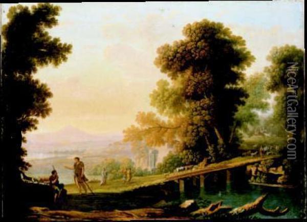 A) Paesaggio Con Apollo Tra I Pastori B) Paesaggio Con Narciso Alla Fonte Oil Painting - Giovanni Campovecchio
