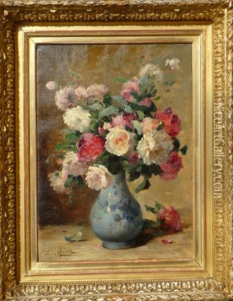 Fleurs Dans Un Vase En Porcelaine Oil Painting - Louis Emile Minet