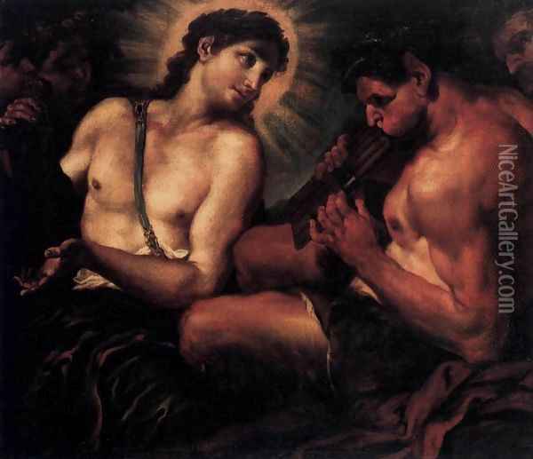 Apollo, Pan, and Marsyas Oil Painting - Johann Karl Loth
