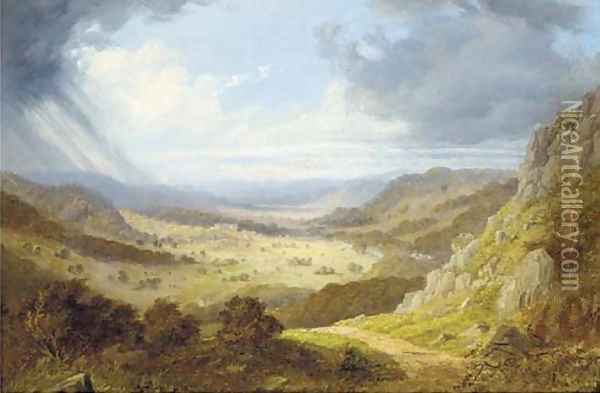 An approaching storm, Chatsworth, Derbyshire Oil Painting - Edward Train