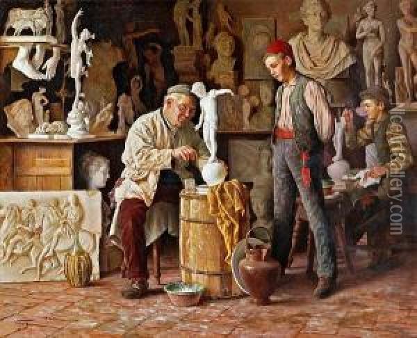 In The Sculptor's Studio Oil Painting - Vittorio Rignano