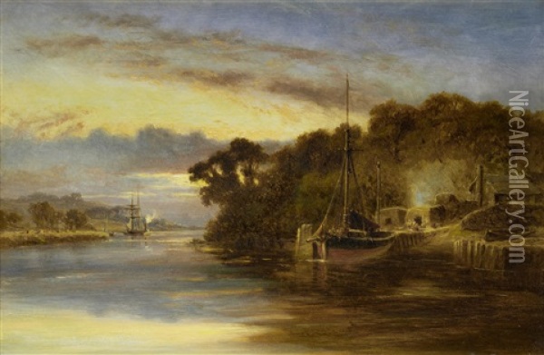 Sunset On The River Oil Painting - Robert Gallon