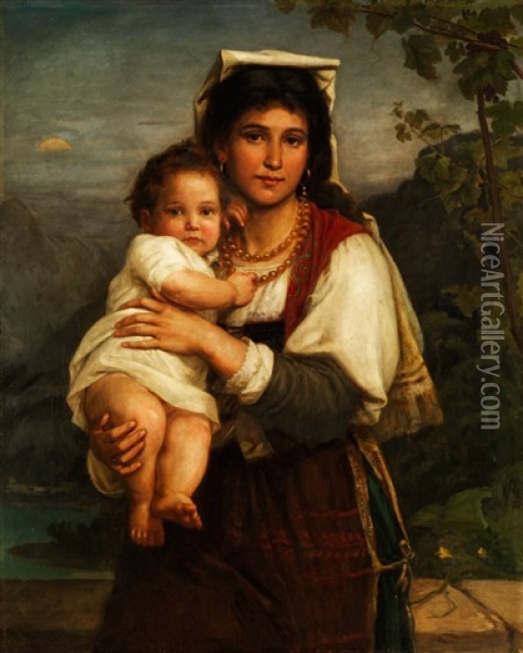 Junge Romerin Mit Kind - Als Madonna Sistina Oil Painting - Carl Bertling