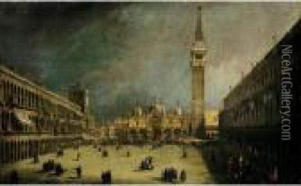Venice, The Piazza San Marco Looking East Towards The Basilica Di San Marco Oil Painting - (Giovanni Antonio Canal) Canaletto