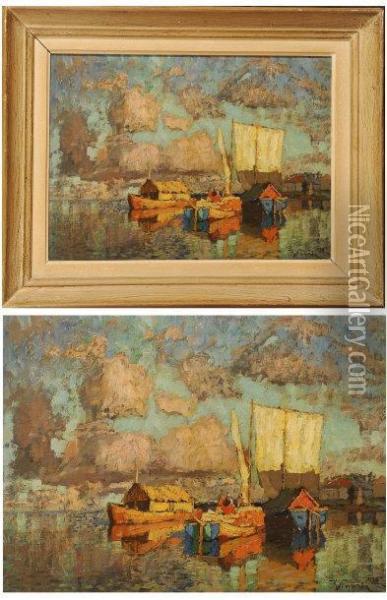 Les Trois Barques Oil Painting - Konstantin Ivanovich Gorbatov