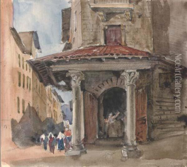 View Near Ponte Alle Grazie Oil Painting - Harriet Cheney