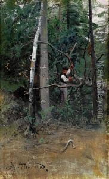 Pojke Vid Vindfalla Oil Painting - Alfred Thorne