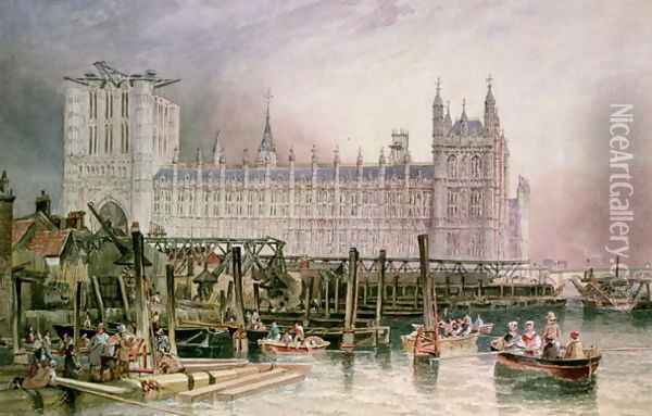 The Houses of Parliament in Course of Erection Oil Painting - James Wilson Carmichael