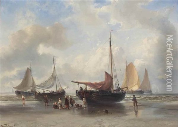 Activities On The Beach Oil Painting - Maurits Verveer