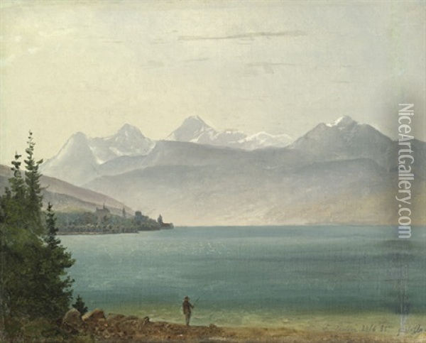 Schweizer Gebirgssee Mit Einem Angler Oil Painting - Friedrich Preller the Younger