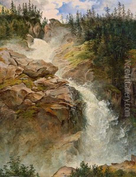 Ein Wasserfall Oil Painting - Vincenz Kreuzer