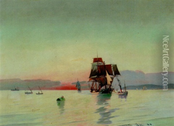 Marine Med Skibe Nord For Kronborg Oil Painting - Vilhelm Victor Bille