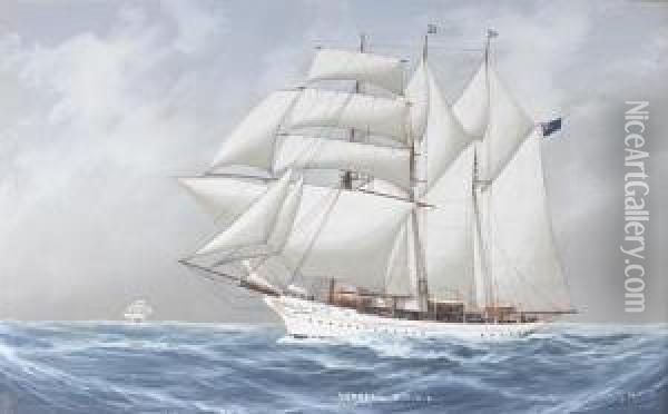 The Auxiliary Topsail Schooner Yacht Sunbeam R.t.y.c. At Sea Oil Painting - L. Papaluca