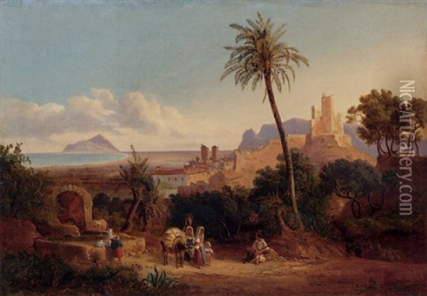 Terracina Oil Painting - Carl (Karl) Wilhelm Goetzloff