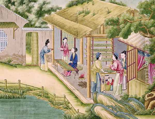 Learning about Silkworms, from a book on the silk industry Oil Painting - Anonymous Artist