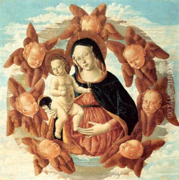 The Madonna And Child Surrounded By A Mandorla Of           Seraphim Oil Painting - Fiorenzo di Lorenzo