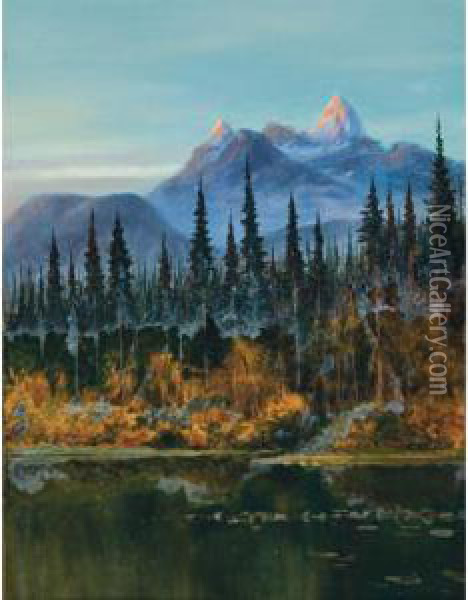 View In The Canadian Rockies Oil Painting - Edward Roper