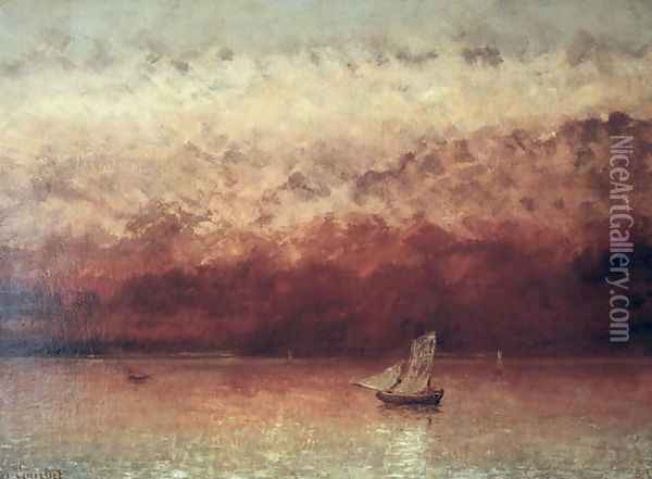Lake Leman with Setting Sun, c.1876 Oil Painting - Gustave Courbet