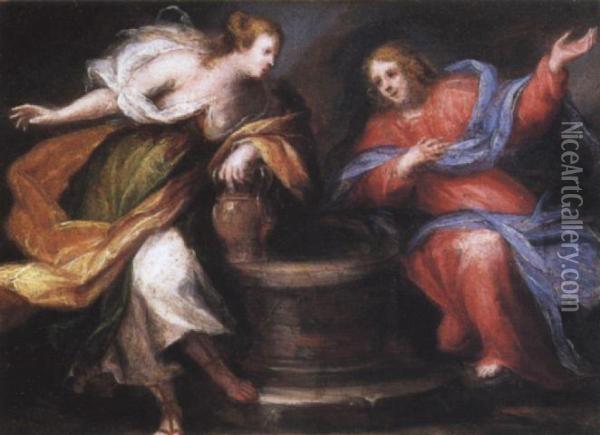 Cristo E La Samaritana Oil Painting - Giovan Battista Discepoli Lo Zoppo Da Lugano