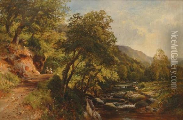 Nearwaters' Edge, On The East Lyn North Devon Oil Painting - Walter Wallor Caffyn