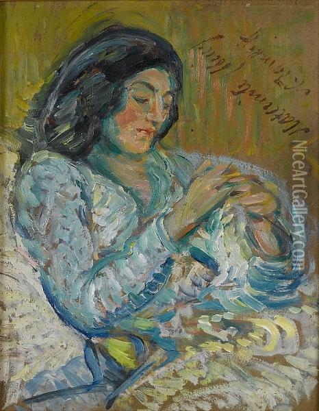 Maternite En Bleu Oil Painting - Nikolai Aleksandrovich Tarkhov