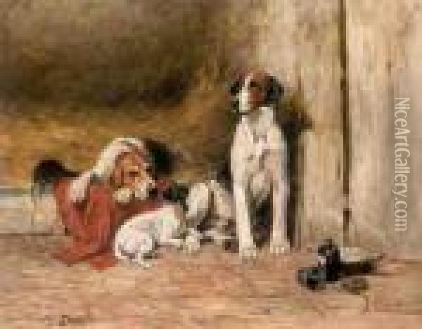 In The Kennel Oil Painting - John Emms