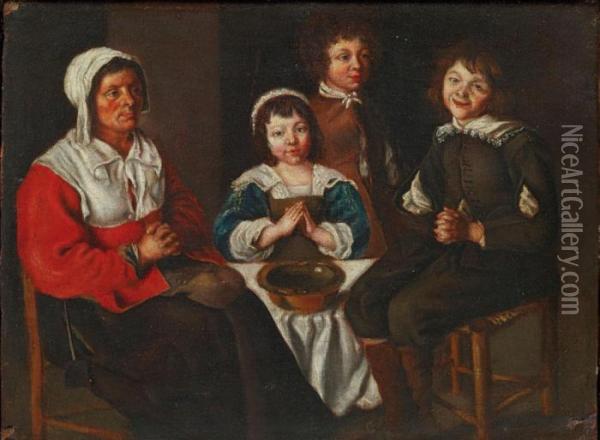 Le Benedicite Oil Painting - Louis And Matthew Le Nain