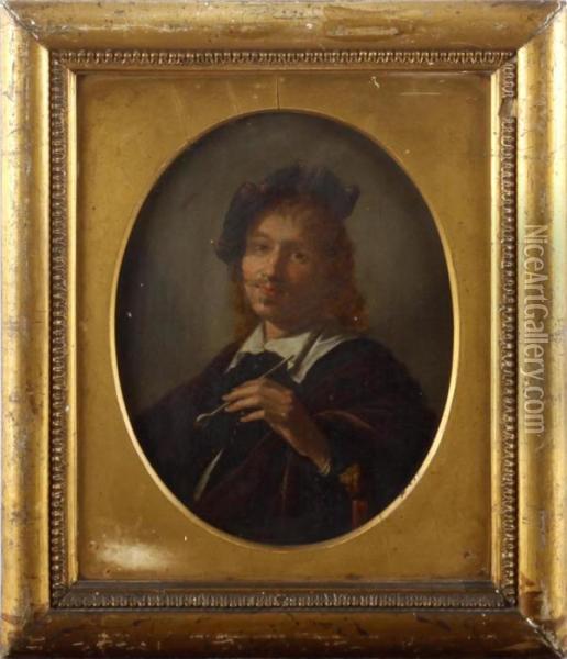 Portrait Of S Gentleman With A Clay Pipe Oil Painting - Gerrit Dou