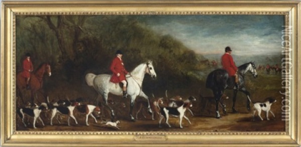 Three Men On Horseback With Their Hunting Dogs Oil Painting - John E. Ferneley