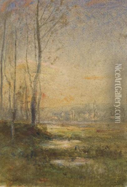 Paysage Marecageux Au Crepuscule Oil Painting - Francois Auguste Ravier