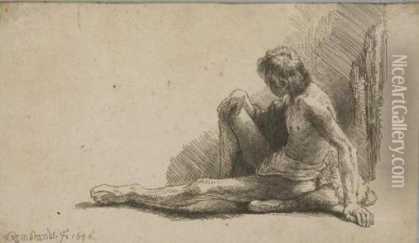 Homme Nu Assis A Terre La Jambe Gauche Etendue Oil Painting - Rembrandt Van Rijn